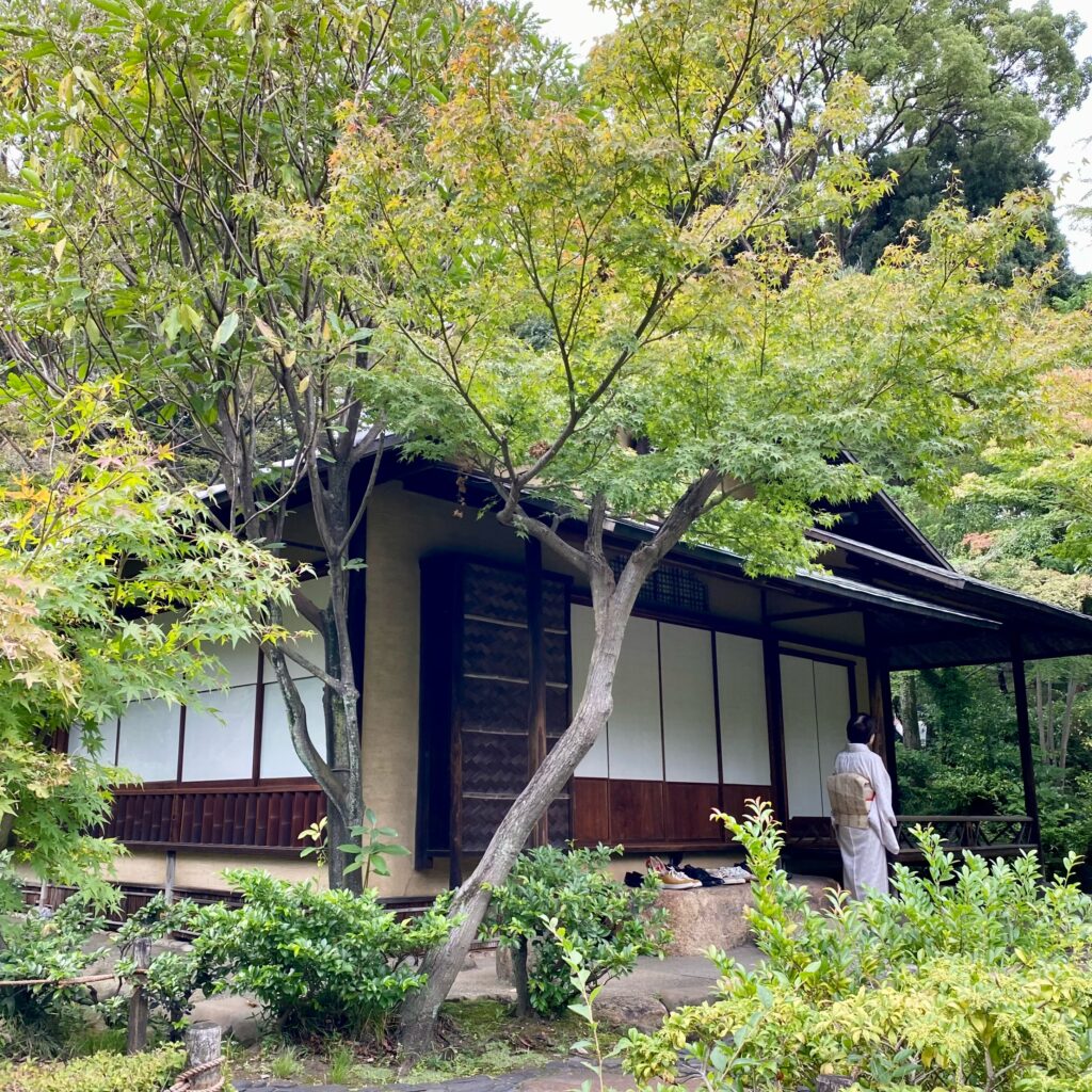根津美術館の庭園の木々に囲まれた茶室