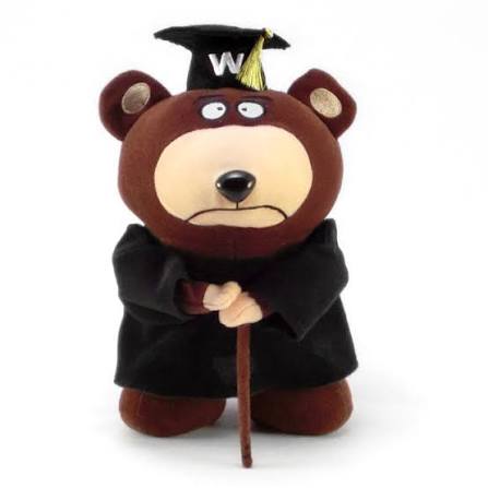 角帽とガウンを身につけた早稲田大学の公式マスコットWASEDA BEAR